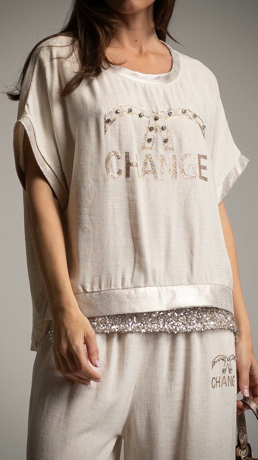 Gold Embellished Graphic Top