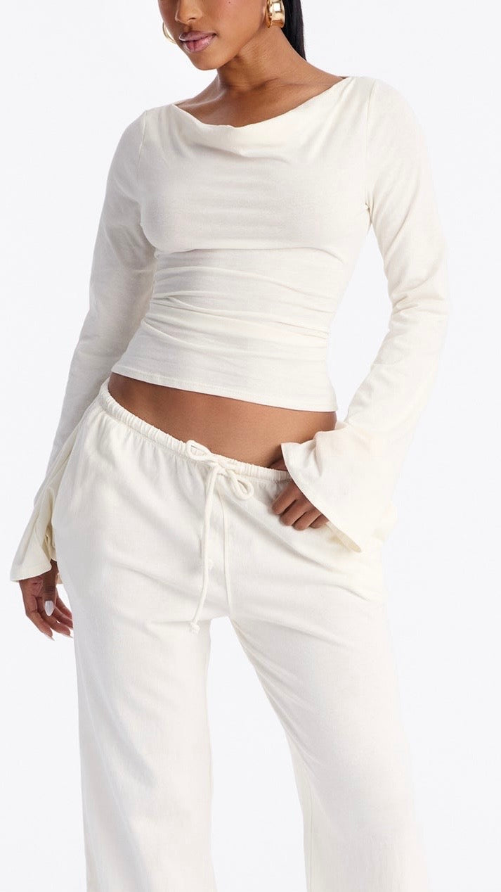 New Cowl Neck Long Sleeve Top - Ivory