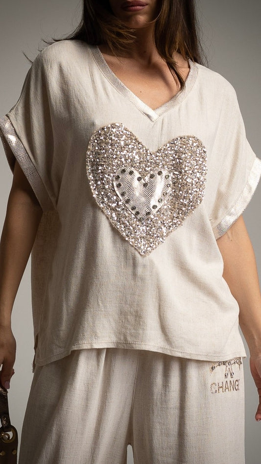Sparkling Heart Crochet Back Top