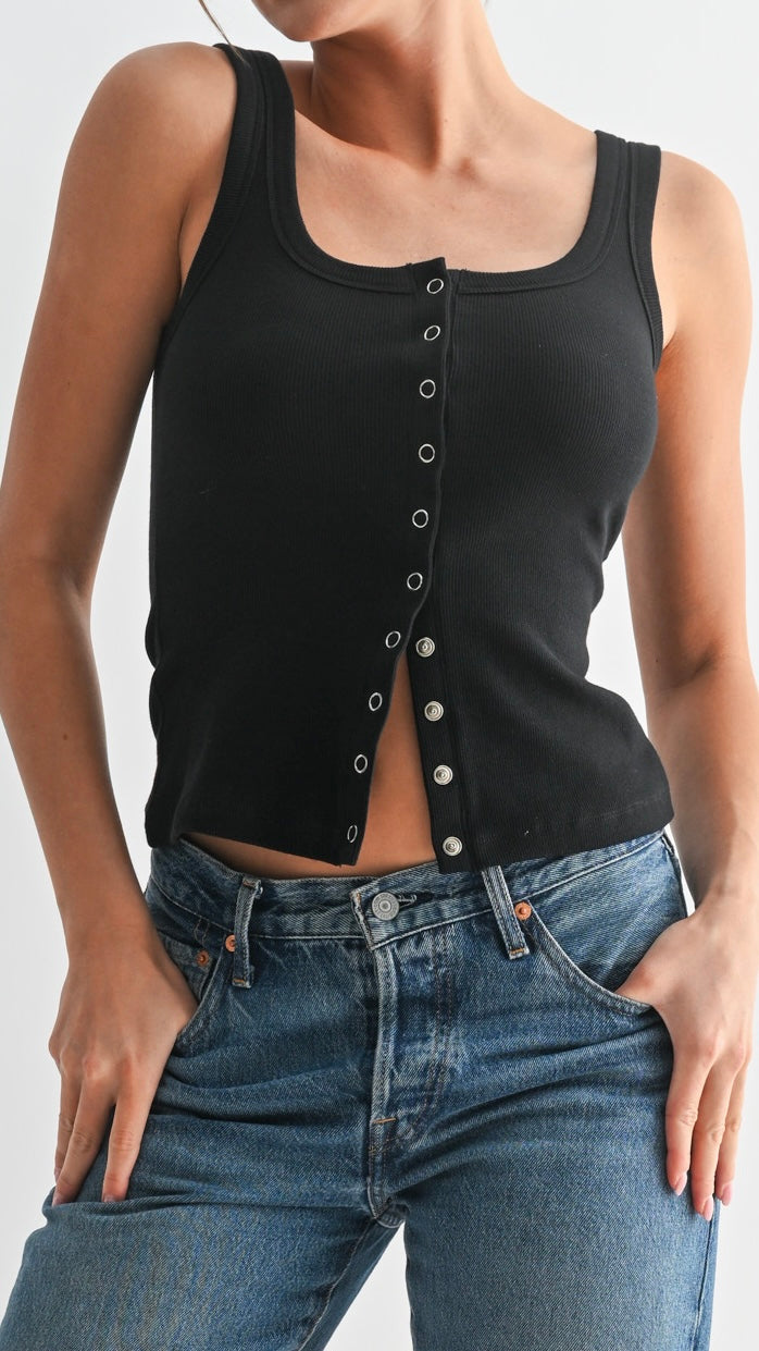 Ribbed Snap Button Tank Top