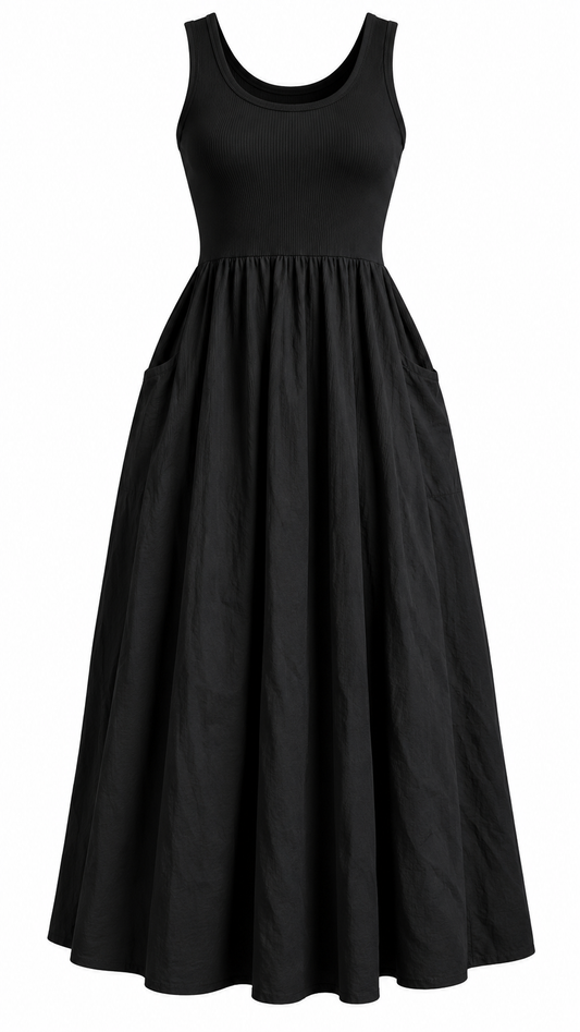 Ribbed Bodice Flowy Dress