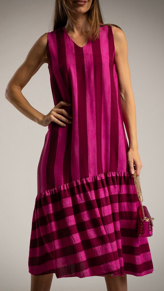 Fuchsia Striped Tiered Dress