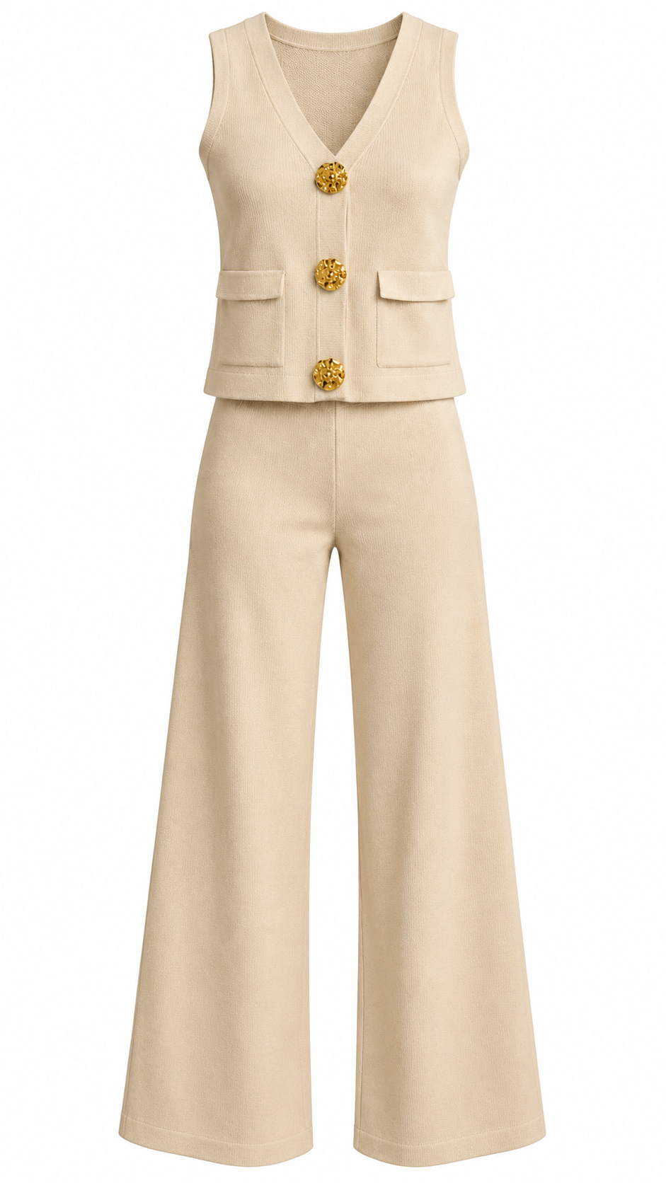 Gold Button Vest & Straight Pants Set