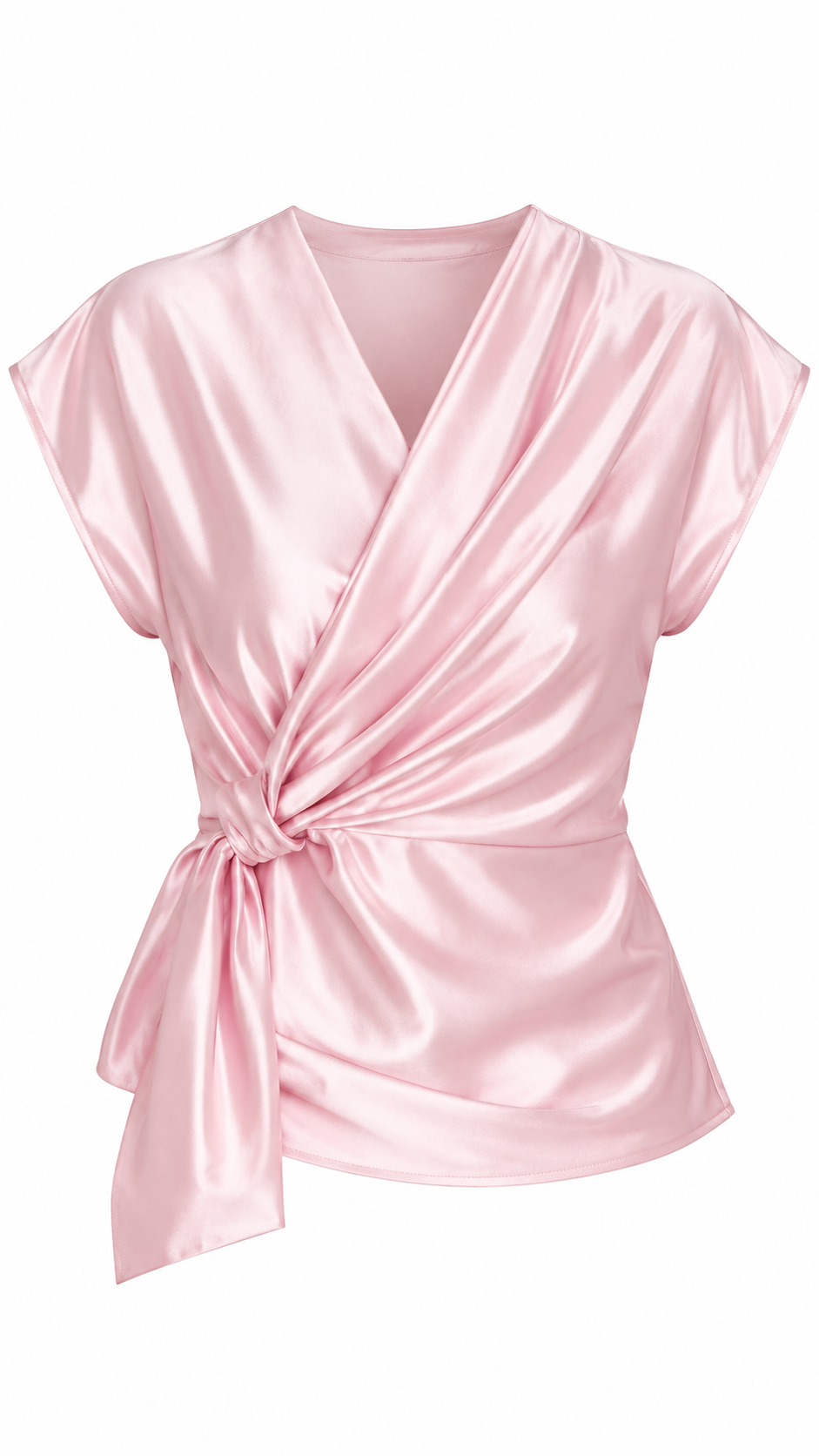 Blush Pink Satin Wrap Front Top
