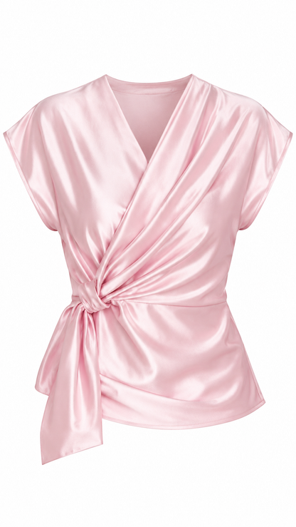 Blush Pink Satin Wrap Front Top