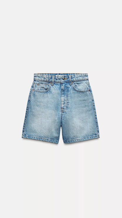 Zara High Rise Mom Denim Shorts