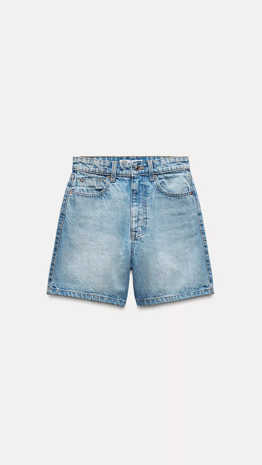 Zara High Rise Mom Denim Shorts