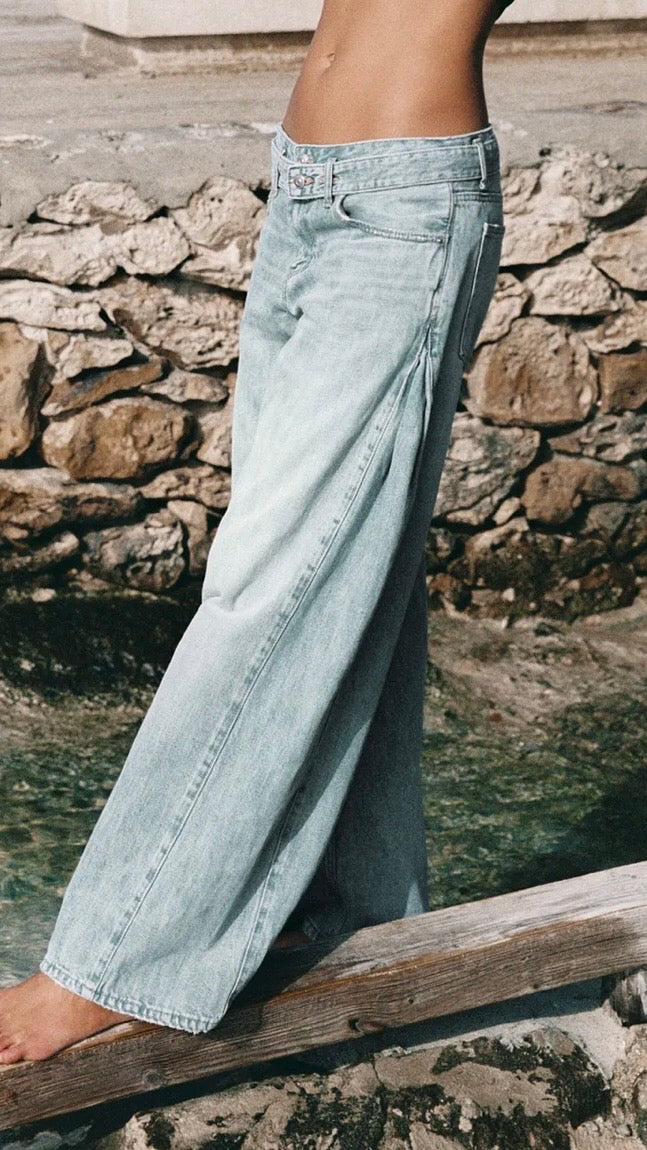 Zara Pleated Waistband Wide Leg Jeans
