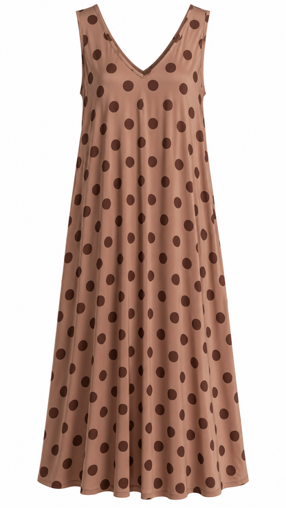 Brown Polka Dot Sleeveless Dress