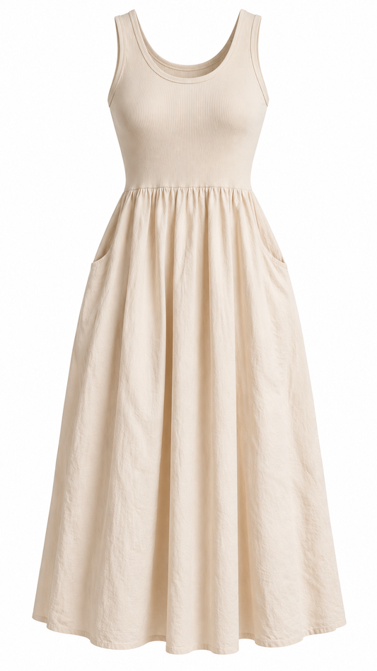 Ribbed Bodice Flowy Dress