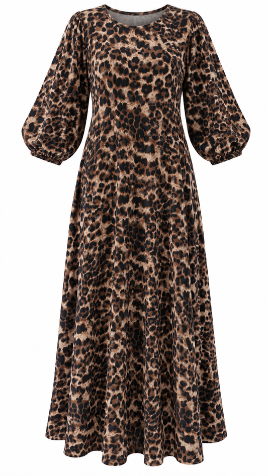 Leopard Print Puff Sleeve Dress
