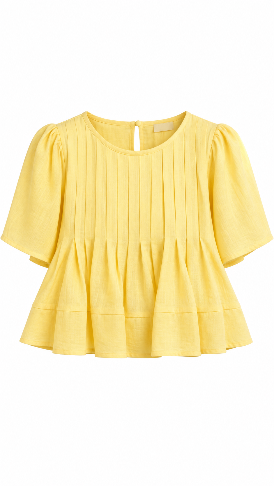 Butter Yellow Pleated Peplum Blouse