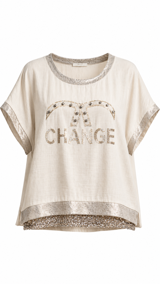 Gold Embellished Graphic Top