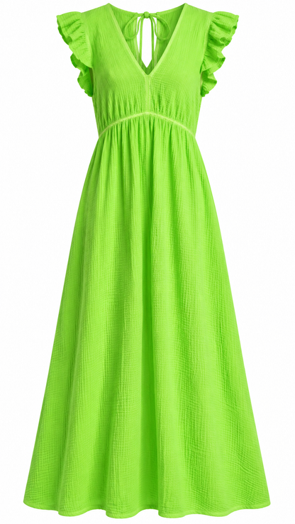 Lime Green Ruffle Sleeve Dress