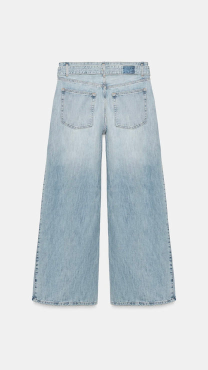 Zara Pleated Waistband Wide Leg Jeans
