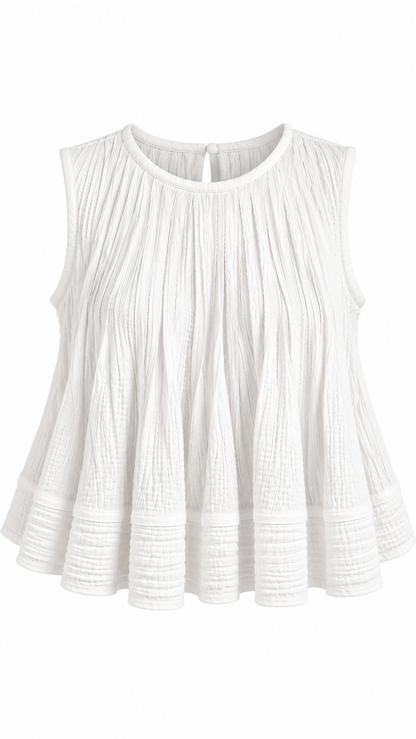 White Textured Pleated Peplum Top