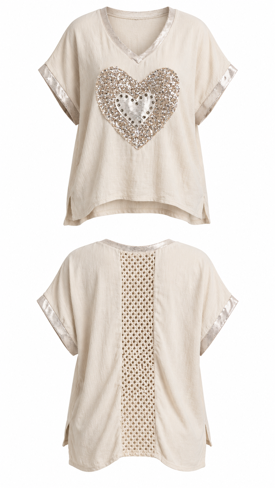 Sparkling Heart Crochet Back Top