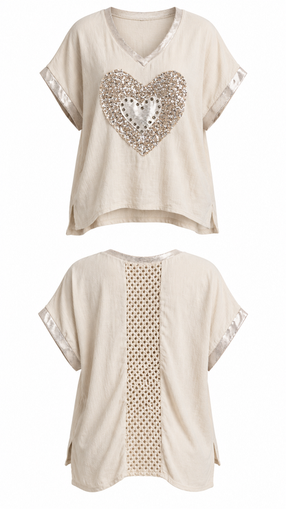 Sparkling Heart Crochet Back Top