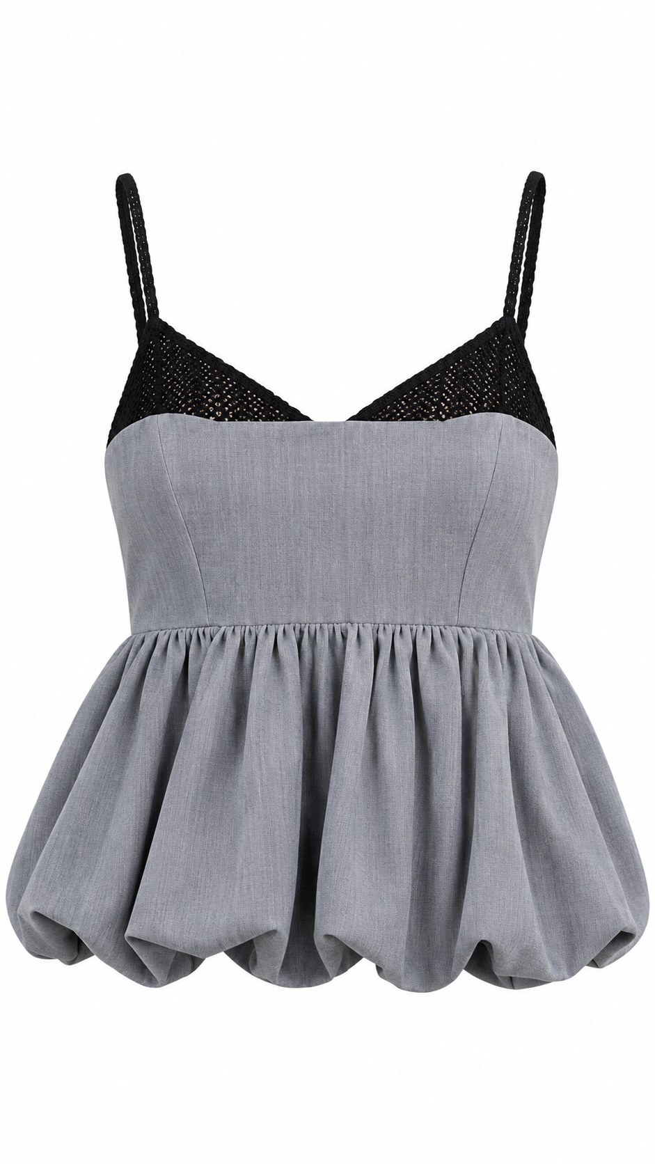 Grey Crochet Detail Bubble Hem Top