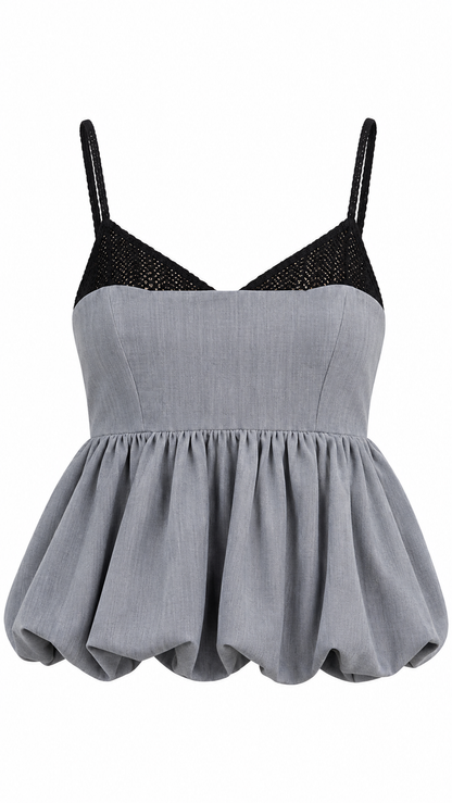 Grey Crochet Detail Bubble Hem Top