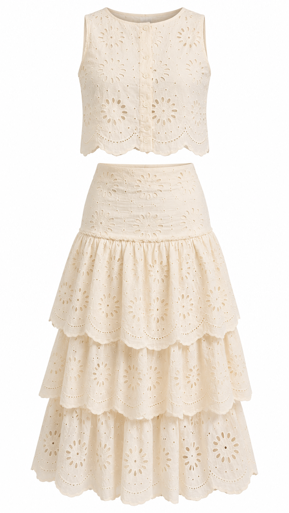 Eyelet Embroidered Two-Piece Skirt Set