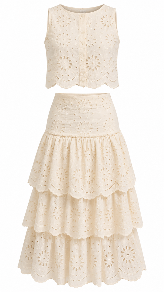 Eyelet Embroidered Two-Piece Skirt Set