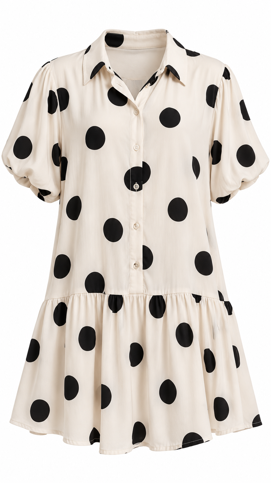 Polka Dot Puff Sleeve Shirt Dress