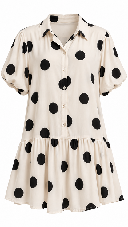 Polka Dot Puff Sleeve Shirt Dress