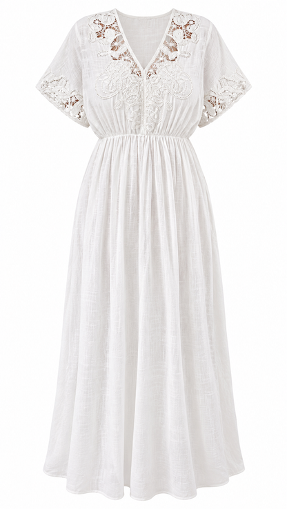 Boho Crochet Lace V-Neck Dress