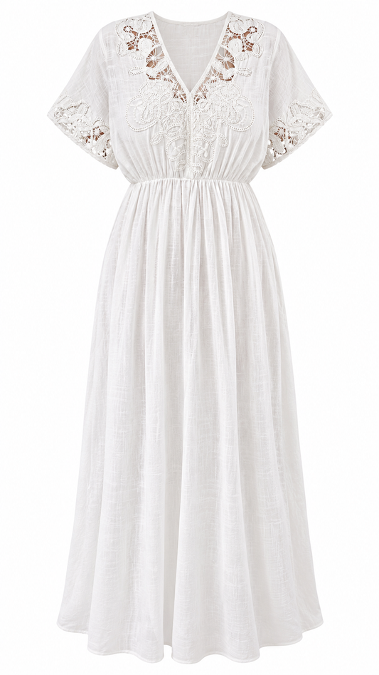 Boho Crochet Lace V-Neck Dress