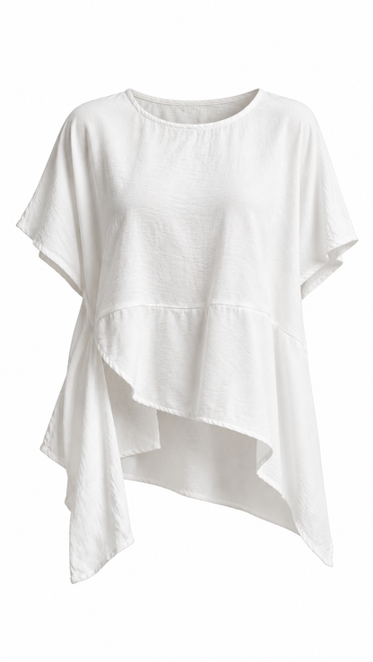 White Asymmetrical Hem Blouse