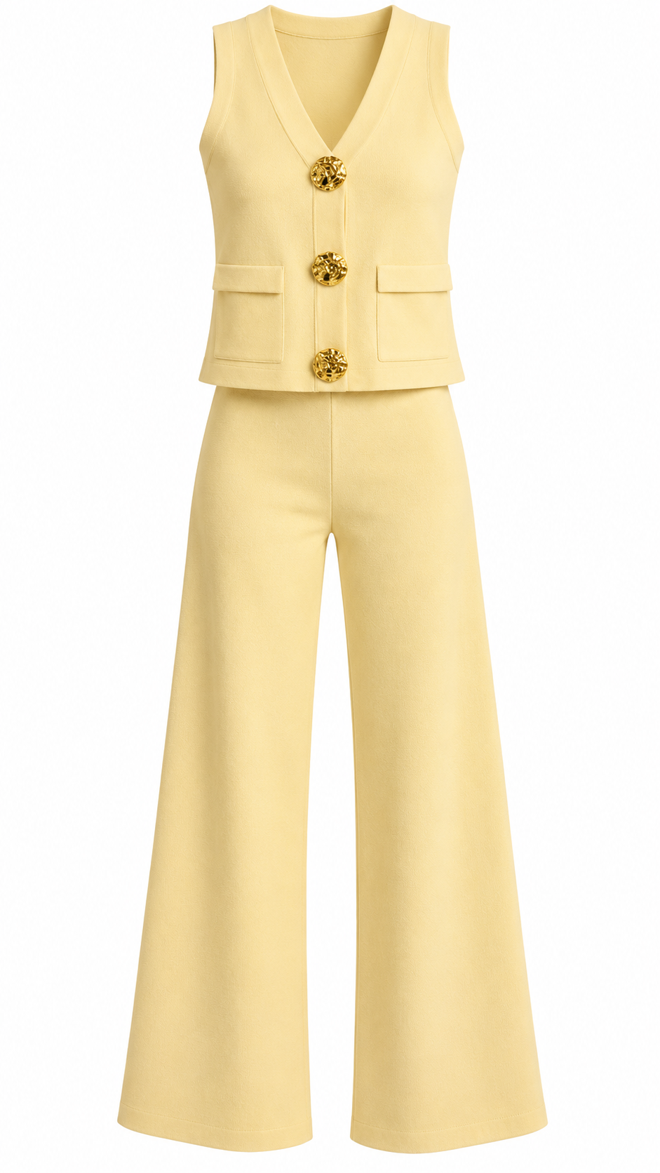 Gold Button Vest & Straight Pants Set