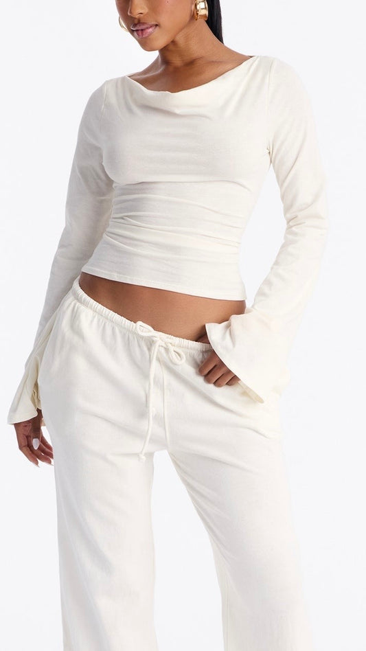 New Cowl Neck Long Sleeve Top - Ivory