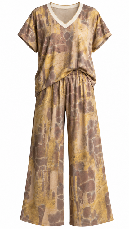 Abstract Print Two-Piece Pants Set
