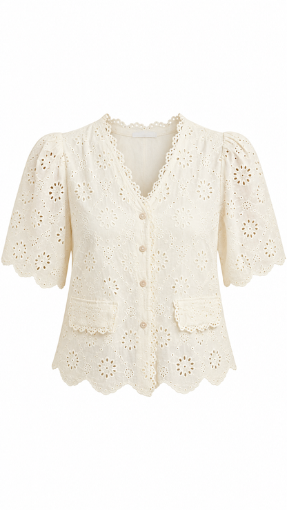Ivory Floral Eyelet Blouse