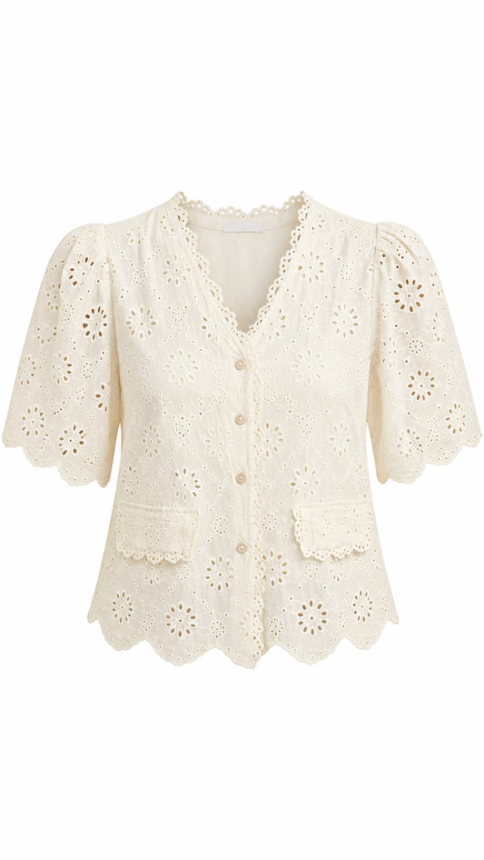 Ivory Floral Eyelet Blouse