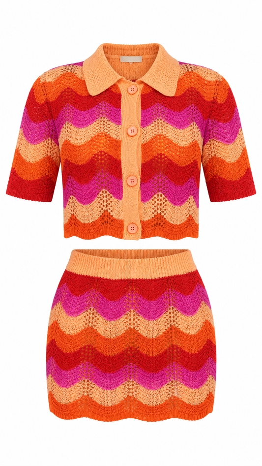 Sunset Wave Crochet Two-Piece Set