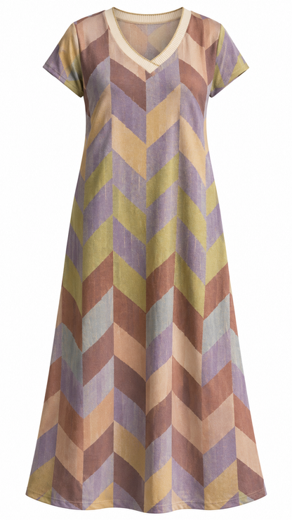 Geometric Chevron V-Neck Dress