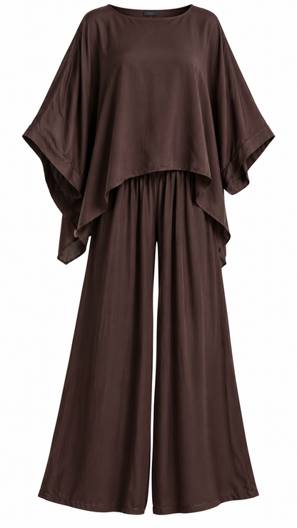 Chocolate Brown Flowy Two-Piece Pants Set