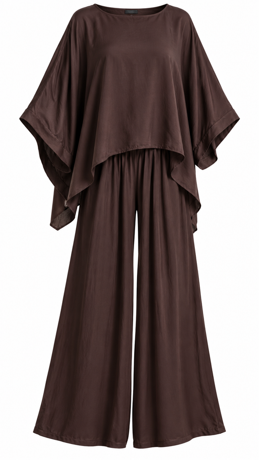 Chocolate Brown Flowy Two-Piece Pants Set