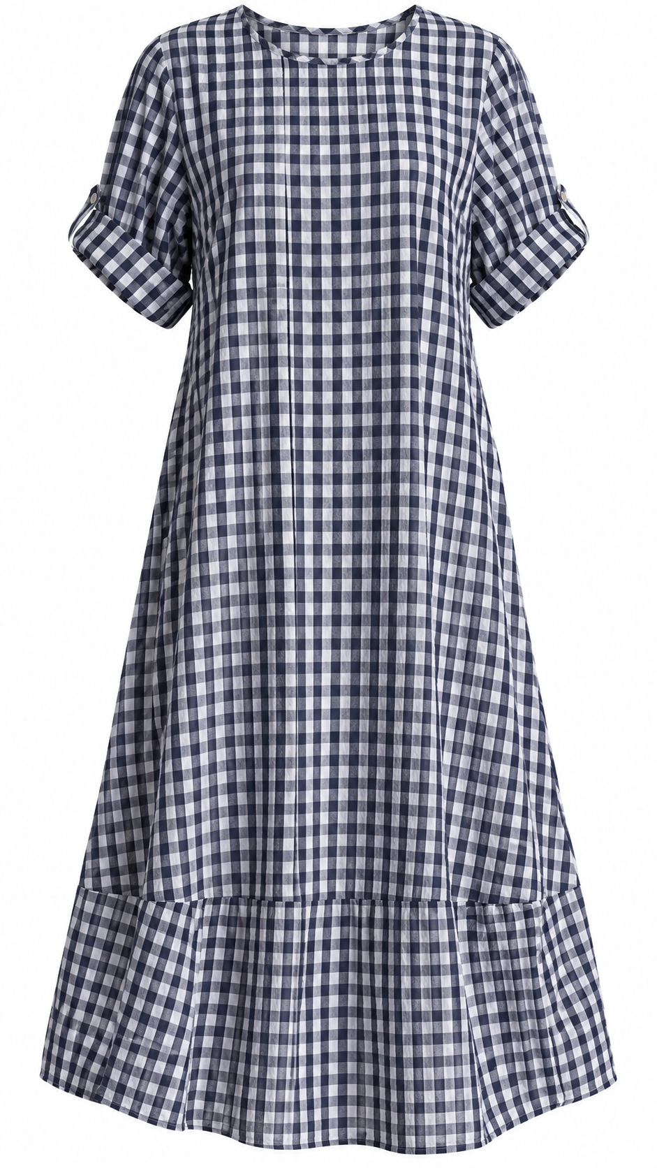 Navy Gingham Tiered Dress