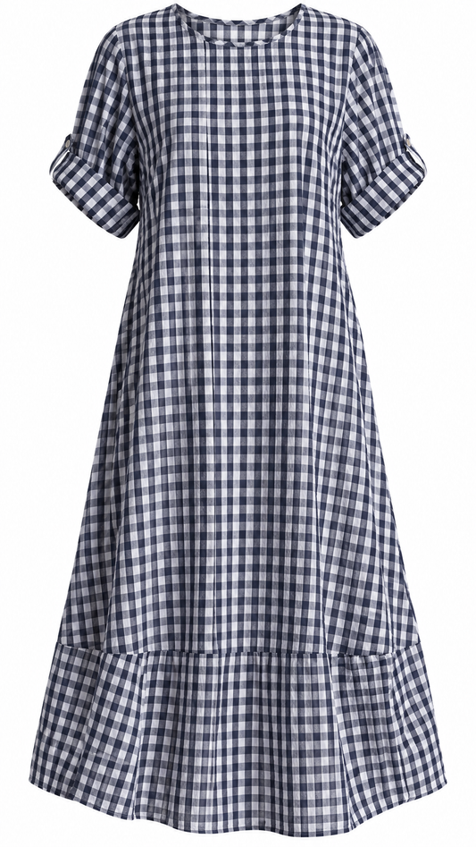 Navy Gingham Tiered Dress
