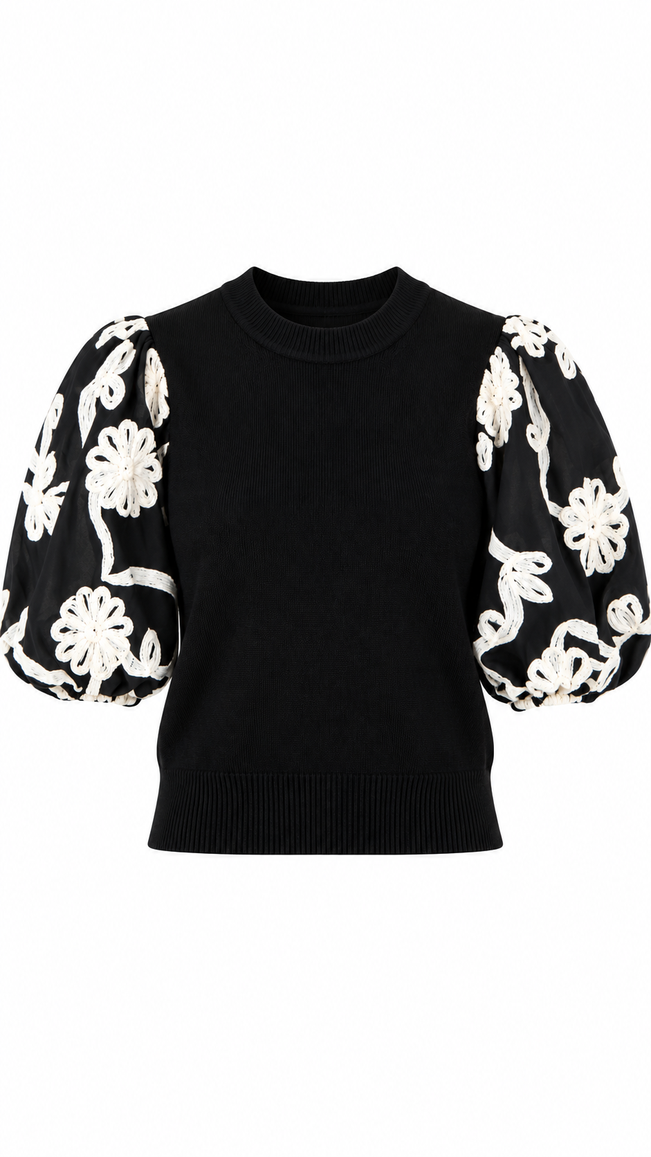 Floral Puff Sleeve Knit Top