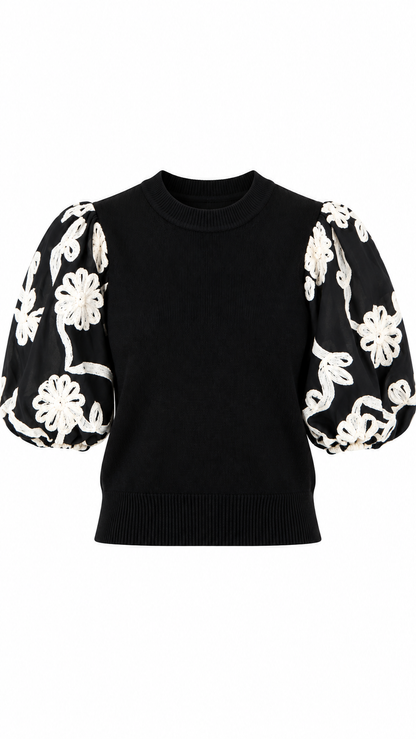 Floral Puff Sleeve Knit Top