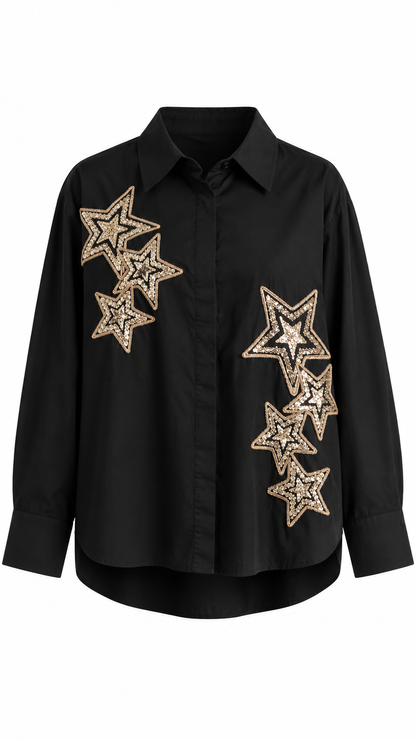 Gold Sequin Star Button-Up Shirt