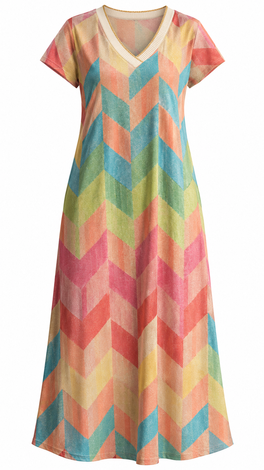 Geometric Chevron V-Neck Dress