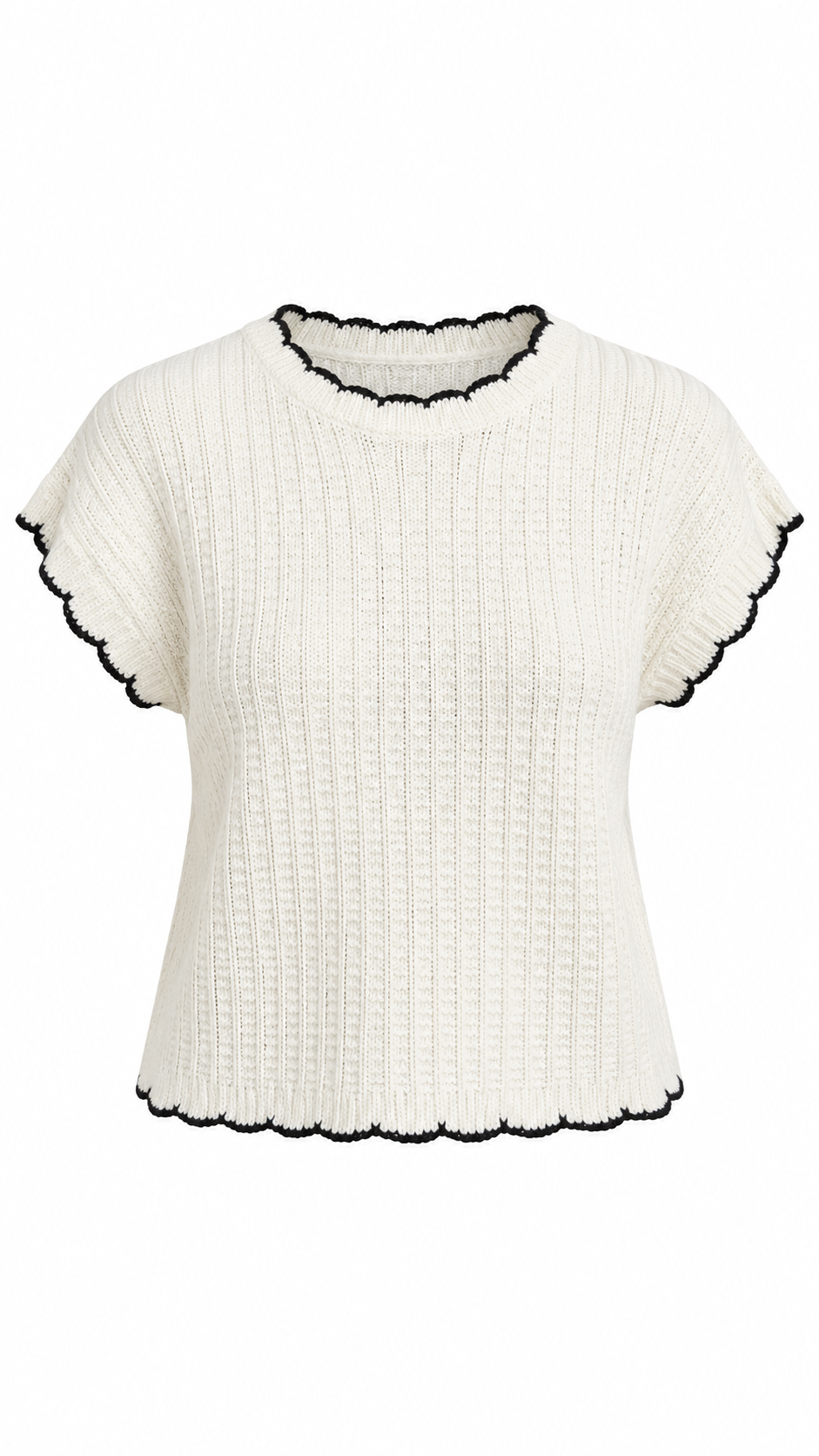 Contrast Scallop Knit Top