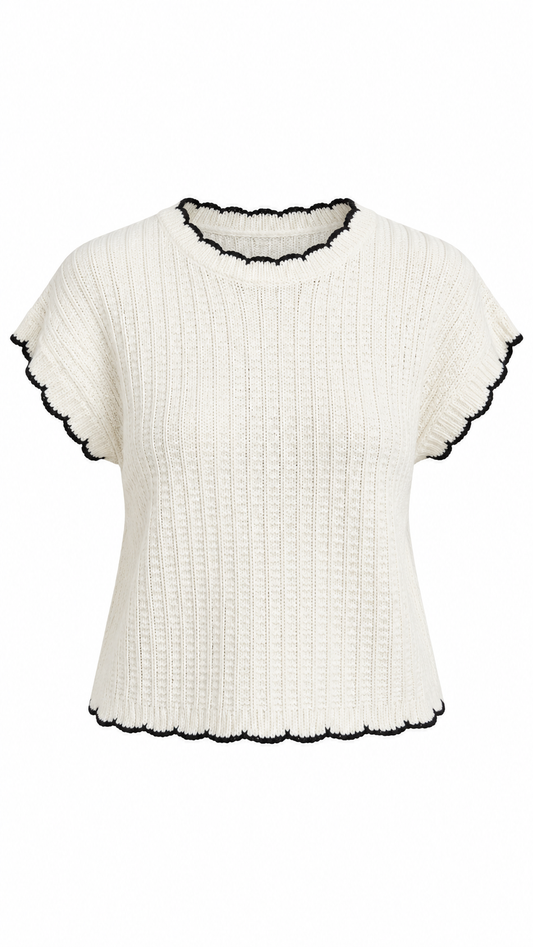 Contrast Scallop Knit Top