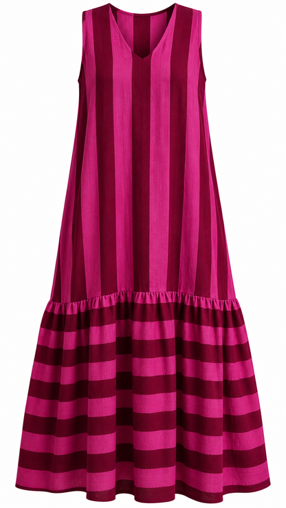 Fuchsia Striped Tiered Dress