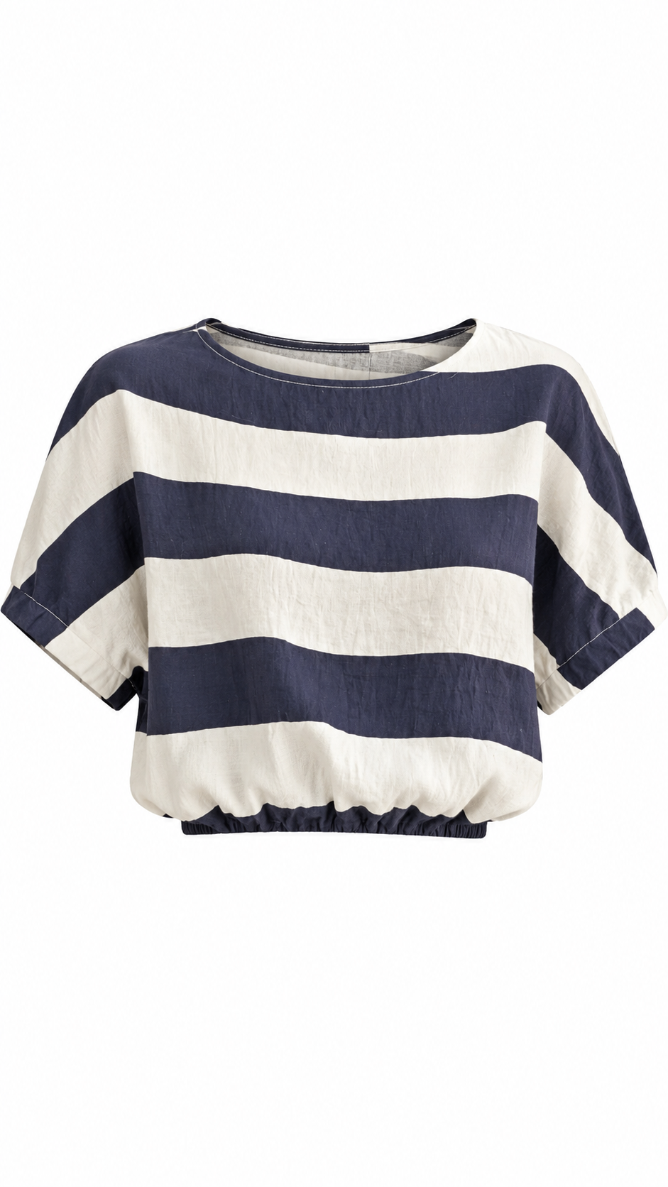 Navy Striped Elastic Hem Top